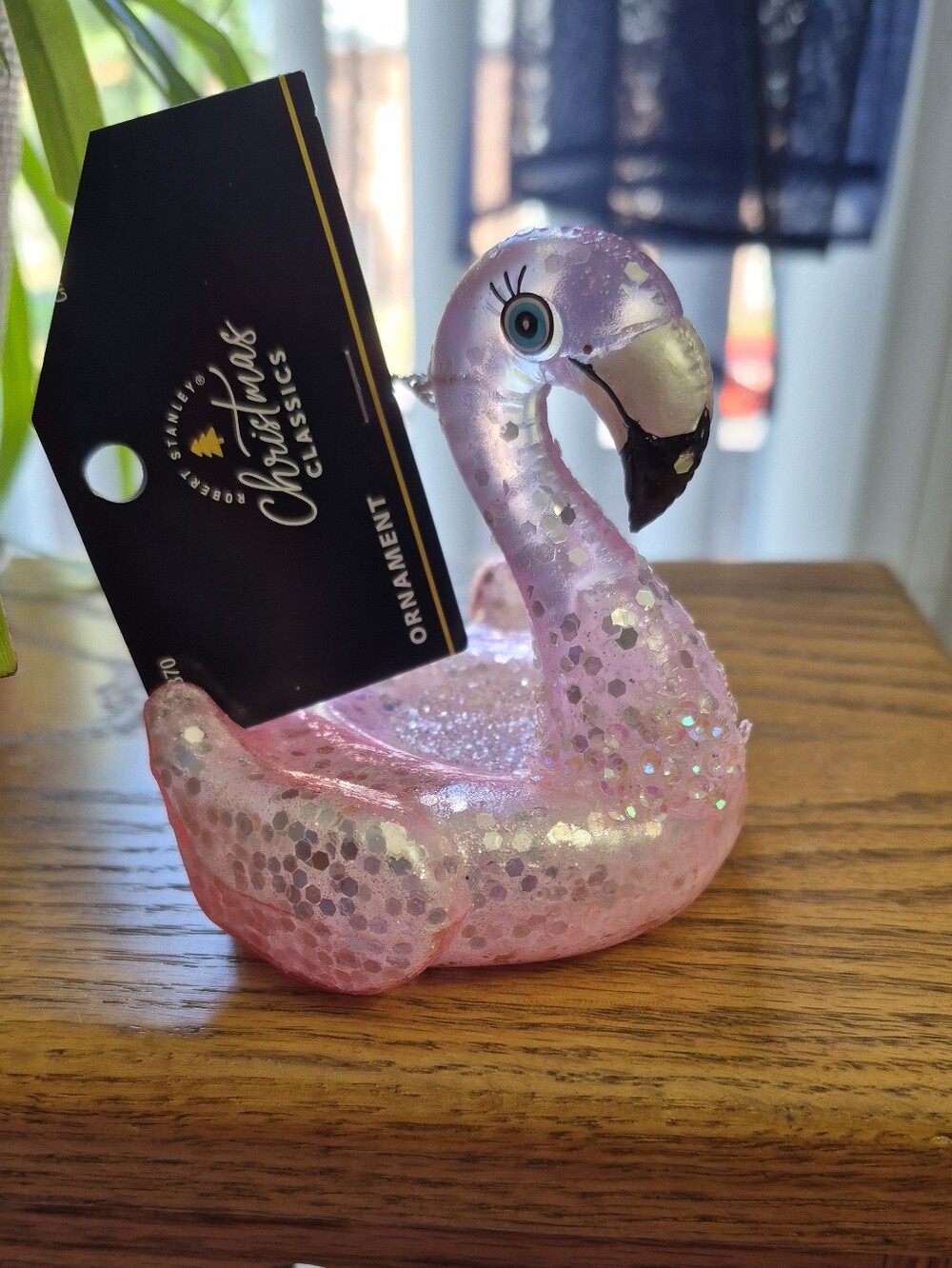 Pink Flamingo Float Glitter Ornament. NEW WITH TAG